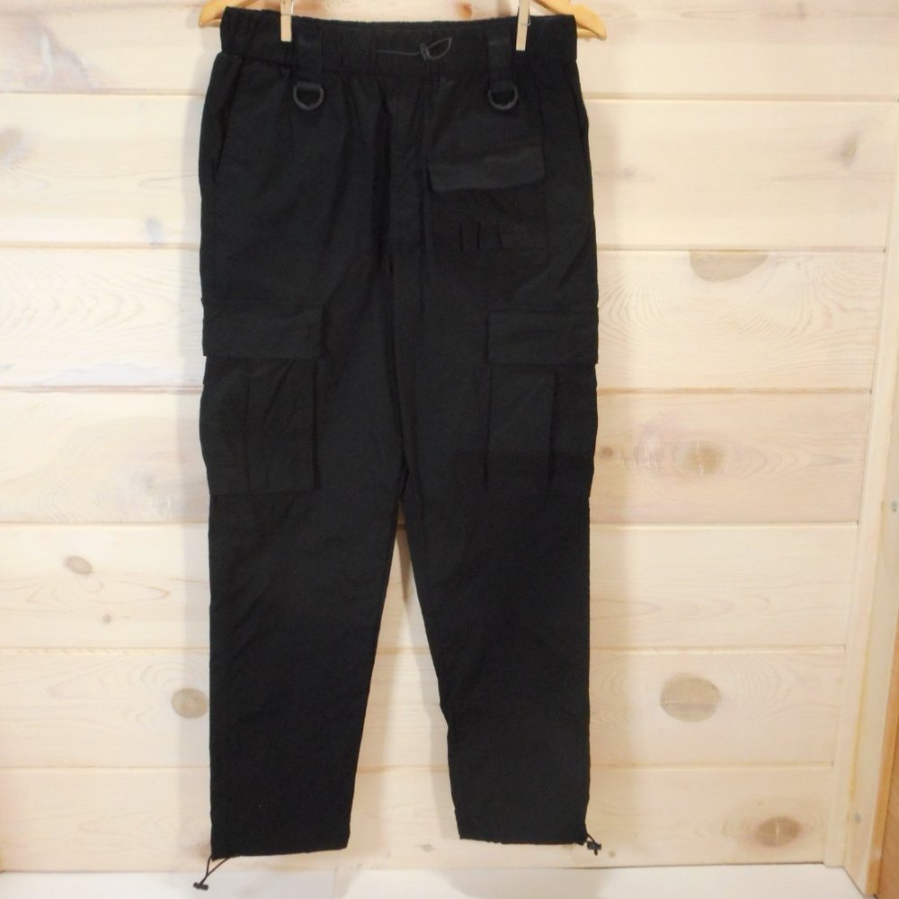 Decibel Sz L Black Utility Cargo Pants Men's / Unisex Crop Elastic Waist D-Ring